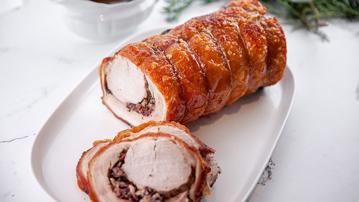 Rolled Pork Belly with Cranberry Christmas Stuffing - Network Ten