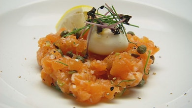 Salmon Tartare with Soft Boiled Quail Egg