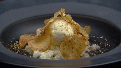Orange and Bay Leaf Ice Cream with Quince and Pear Granita