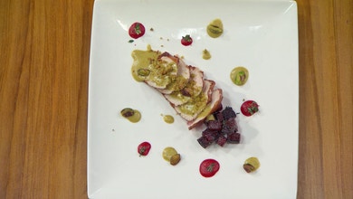 Cinnamon Chicken with Beetroot and Pistachio