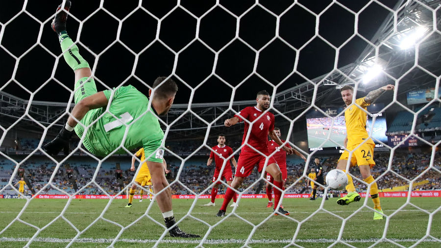 Martin Boyle of Australia scores a goal during the International Friendly Match between the Australian Socceroos and Lebanon