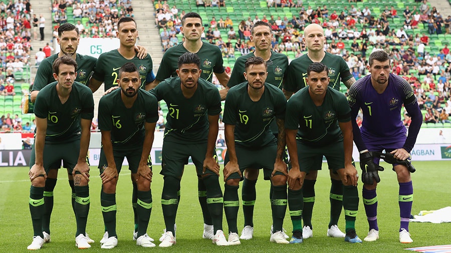 The Australian team line up during the International Friendly match between Hungary and Australia.