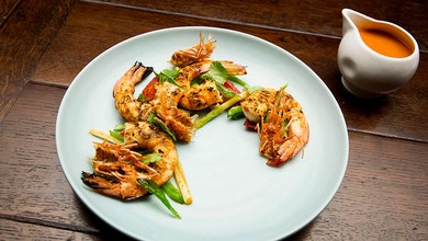 Charred Prawns with Broth