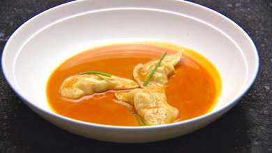 Crab and Prawn Wontons in a Seafood Bisque