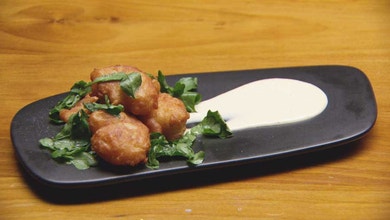 Scampi Fritters with Horseradish Mayo and Watercress