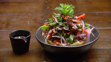 Thai Beef Salad with Vinaigrette and Kataifi Basket