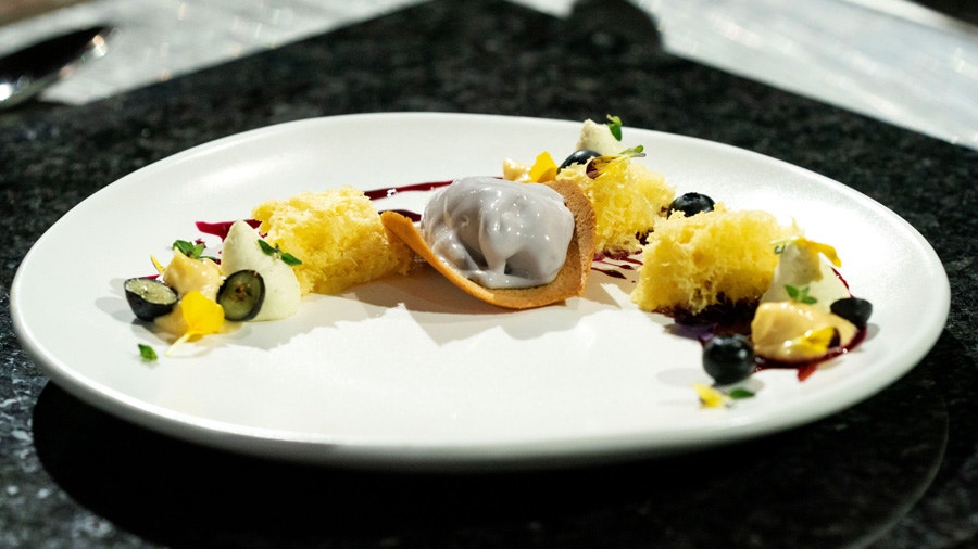 Lavender Ice Cream with Thyme, Honey, Lemon and Blueberry