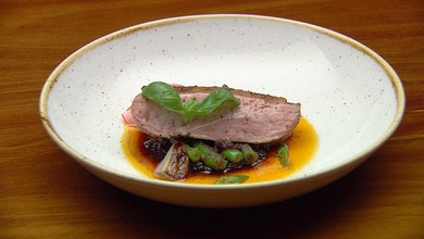 Pepper Duck with Sambal Beans and Pickle Relish