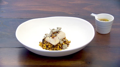 Poached Cod with Charred Corn