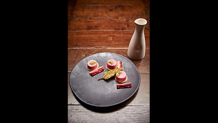 Beetroot Parfait with Rosemary and Rhubarb
