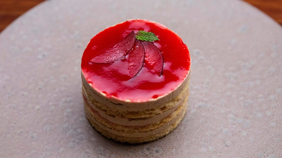 Layered Cake with Plum Sauce Centre