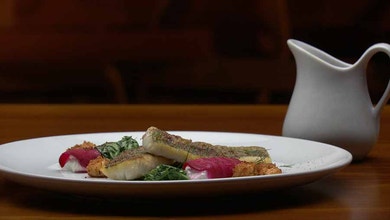 Whiting with Pickled Beetroot and Haloumi Cigars