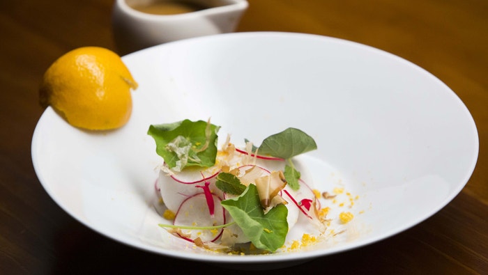 Quail with Mushroom Puree, Turnip, Radish and Mandarin