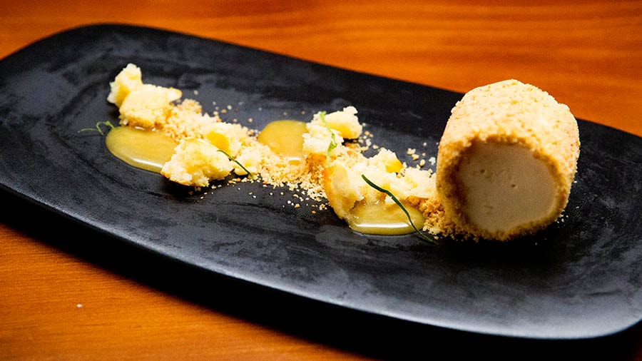 Maple Crumbed Lemon Myrtle Parfait, Goat's Cheese Sponge and Maple Caramel
