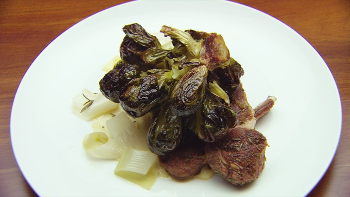 Brussels Sprouts, Parsnip Puree, Leeks and Lamb