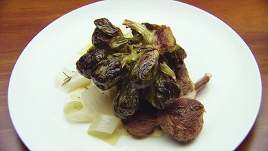Brussels Sprouts, Parsnip Puree, Leeks and Lamb