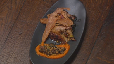 Spatchcock with Duck and Carrot Puree Stuffing