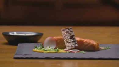 Spiced Smoked Salmon with Pumpkin and Carrot Puree