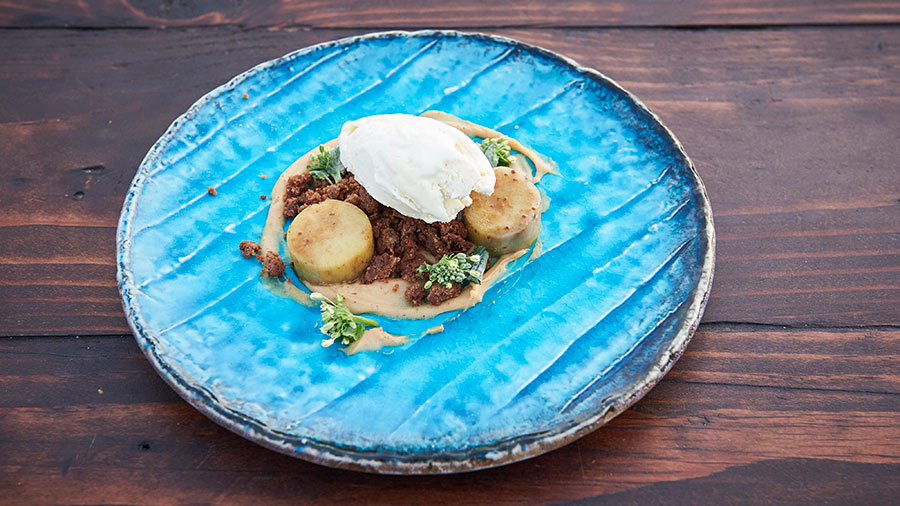 Wasabi Ice Cream with Honey Yam Fondants and Nutmeg Biscuit