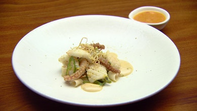 Squid and Anchovies with Passionfruit Vinaigrette
