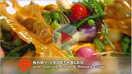 Baby Vegetables with Carrot Puree and Potato Crisp
