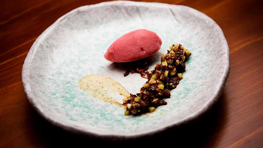 Caramelised Kaiserfleisch with Pickled Grape Sorbet