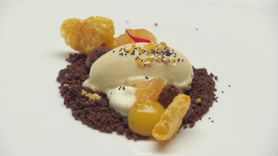 Mandarin and Chocolate with Fig Leaf Ice Cream