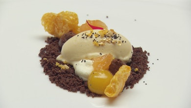 Mandarin and Chocolate with Fig Leaf Ice Cream