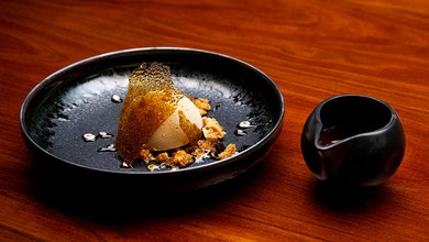 Coffee Parfait, Coffee Tuille with Chocolate Sauce