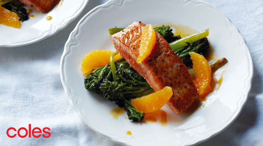 Panfried Salmon with Baby Broccoli and Orange Sauce