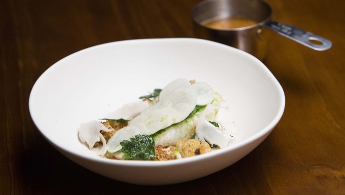 Roast and Poached Monkfish, Parsley and Pickled Kohlrabi