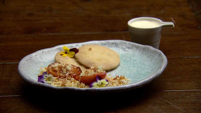 Grilled Peaches with Shortbread and Earl Grey Custard