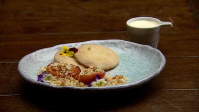 Grilled Peaches with Shortbread and Earl Grey Custard