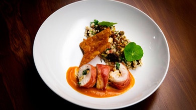 Apricot Chicken Roulade with Cous Cous