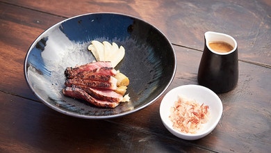 Seared Wagyu Beef with Sesame Honey Yam and Lily Root Broth