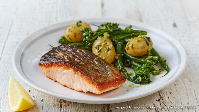 Salmon and Pesto-Dressed Vegetables