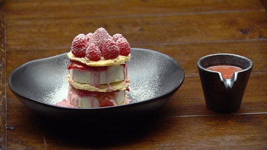 Berry and Vanilla Ice-Cream Stack with Berry Caramel Sauce