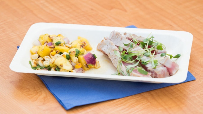 Seared Tuna with Pineapple Salsa and Avocado Puree