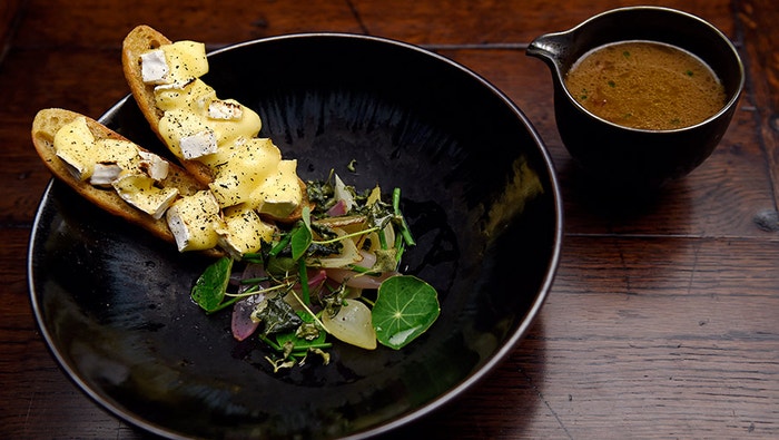 Australian Onion Soup with Camembert Cheese Croutons