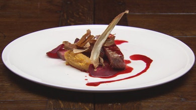 Roast Rib Eye with Beetroot and Parsnip