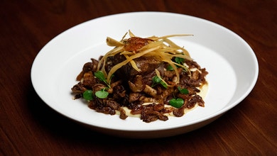 Steak and Mushrooms with Parsnip Puree and Miso Butter