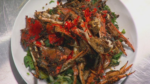 Singapore Black Pepper Crab with Bok Choy and Vermicelli Noodles