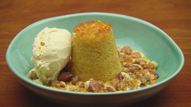 Cardamom and Cornflake Ice-Cream with Orange Cake and Cornflake and Nut Crumble