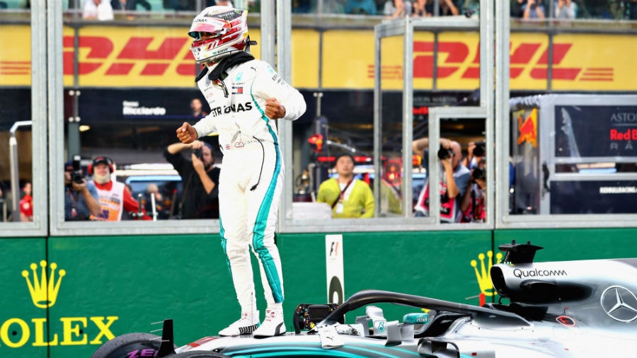 Lewis Hamilton celebrates