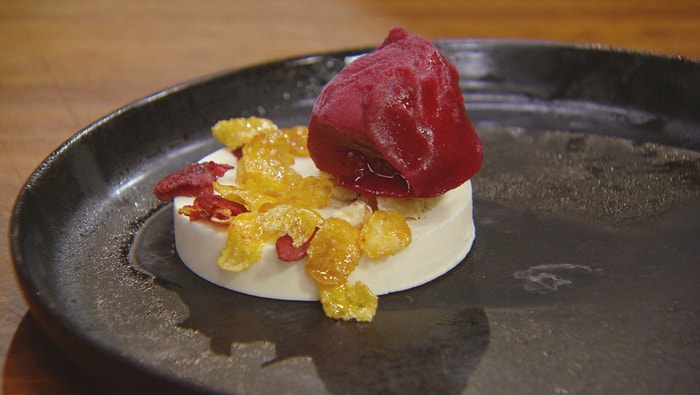 Goat's Cheese Parfait with Beetroot and Raspberry Sorbet