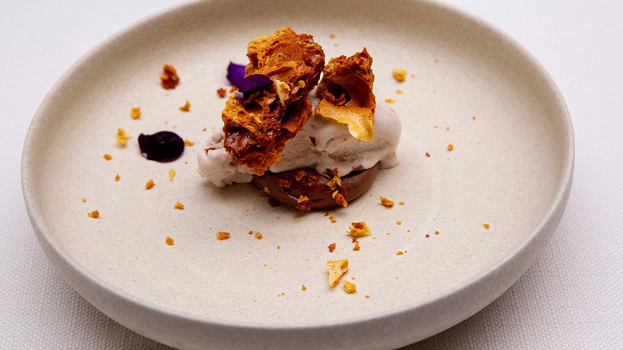 Khanh’s Violet Ice-cream, Honeycomb and Dark Chocolate Mousse