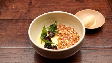 Sweet Corn Panna Cotta with Cornflake Ice-Cream