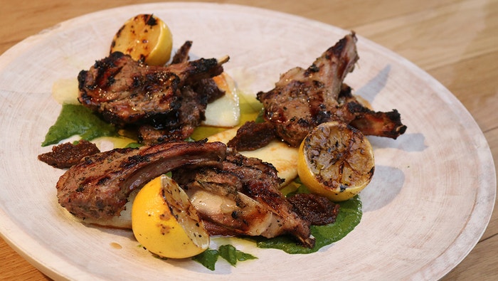 George Calombaris' Lamb Chops with Saganaki and Horta Puree