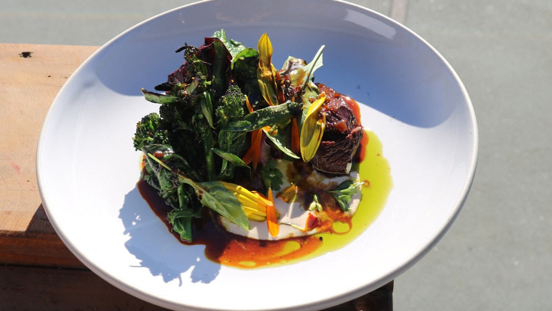 Matt Stone's Kangaroo Loin with Macadamia and Spring Greens