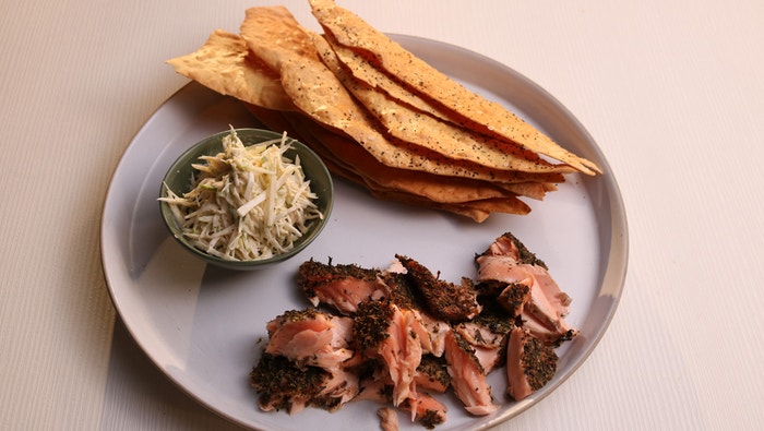Hot Smoked Salmon with Celeriac Remoulade and Crisp Bread